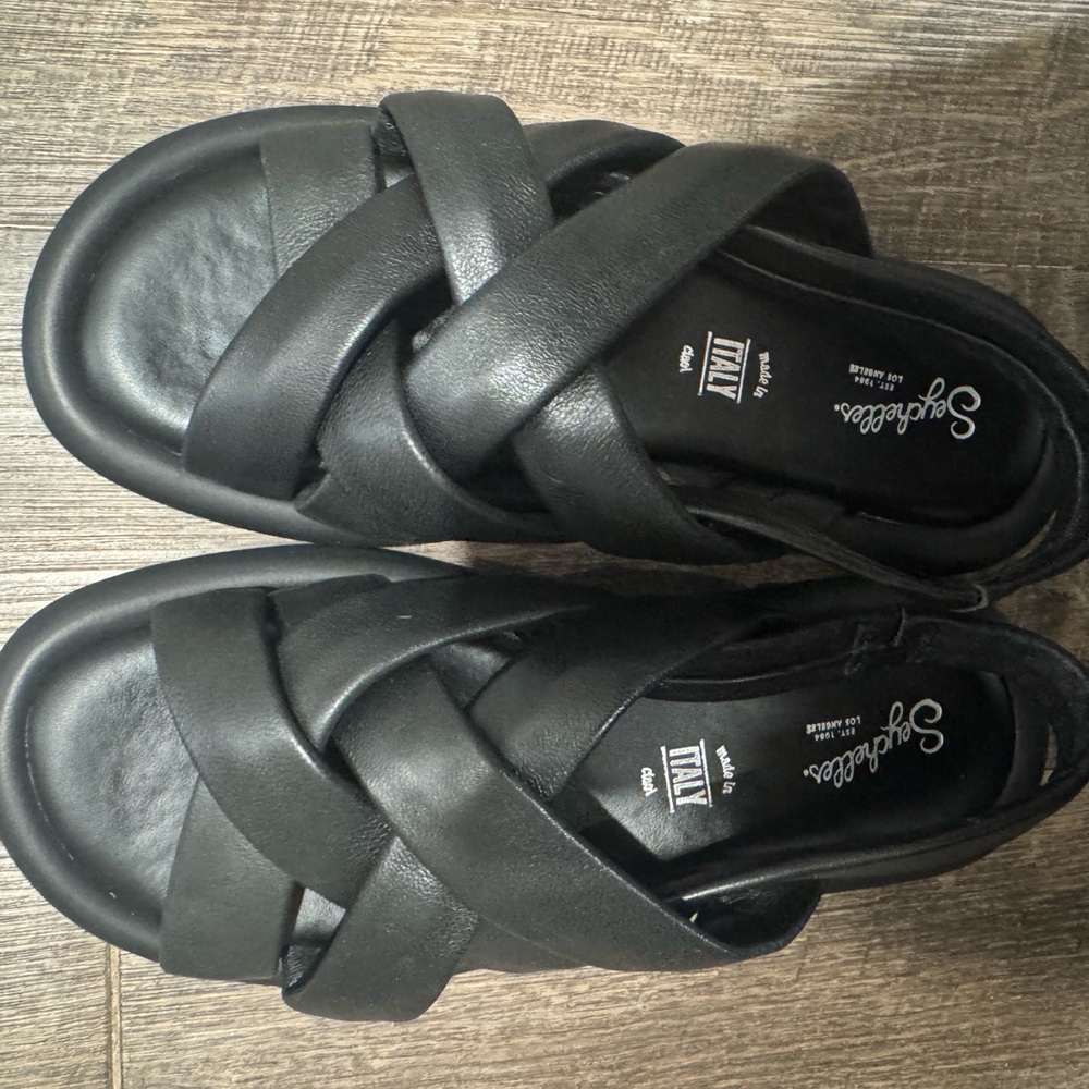 Seychelles Black Leather Sandals